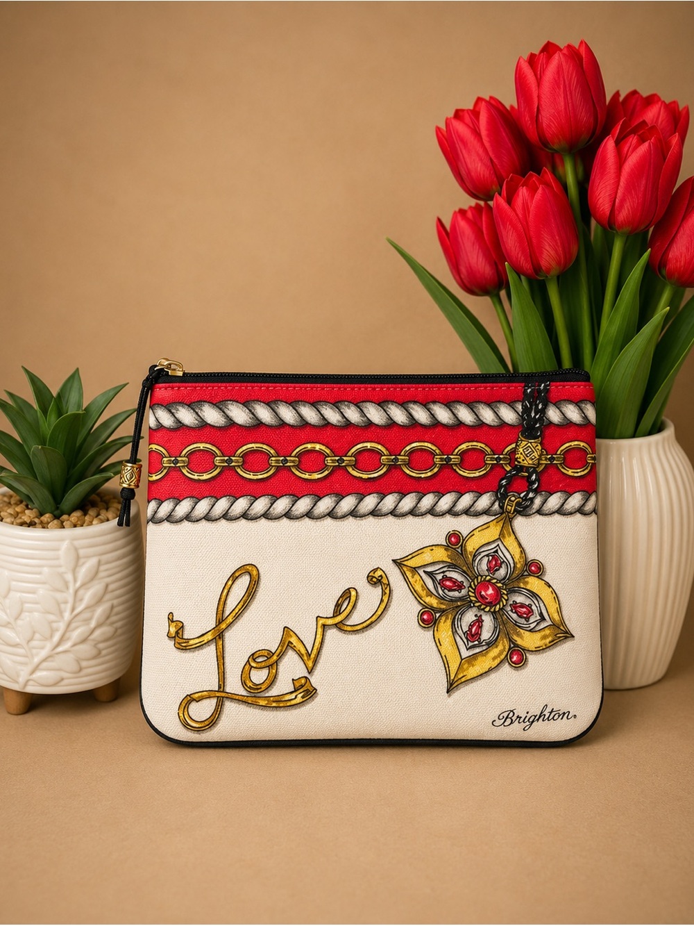 Brighton Bejeweled Chain Print Cosmetic Pouch - White-Unopened